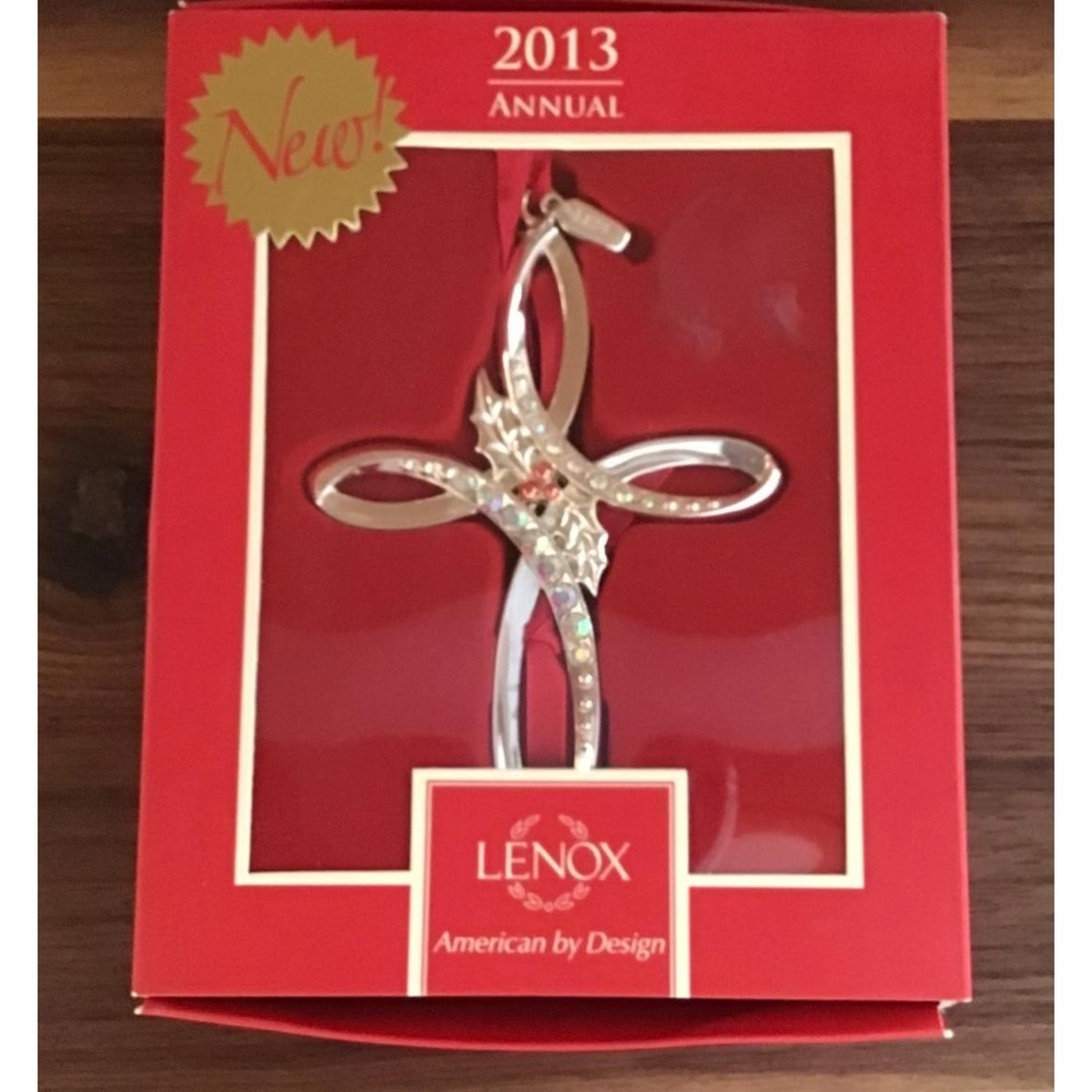 Lenox 2013 Annual Cross Ornament Silver Plate Crystal Rhinestone Holly Berry